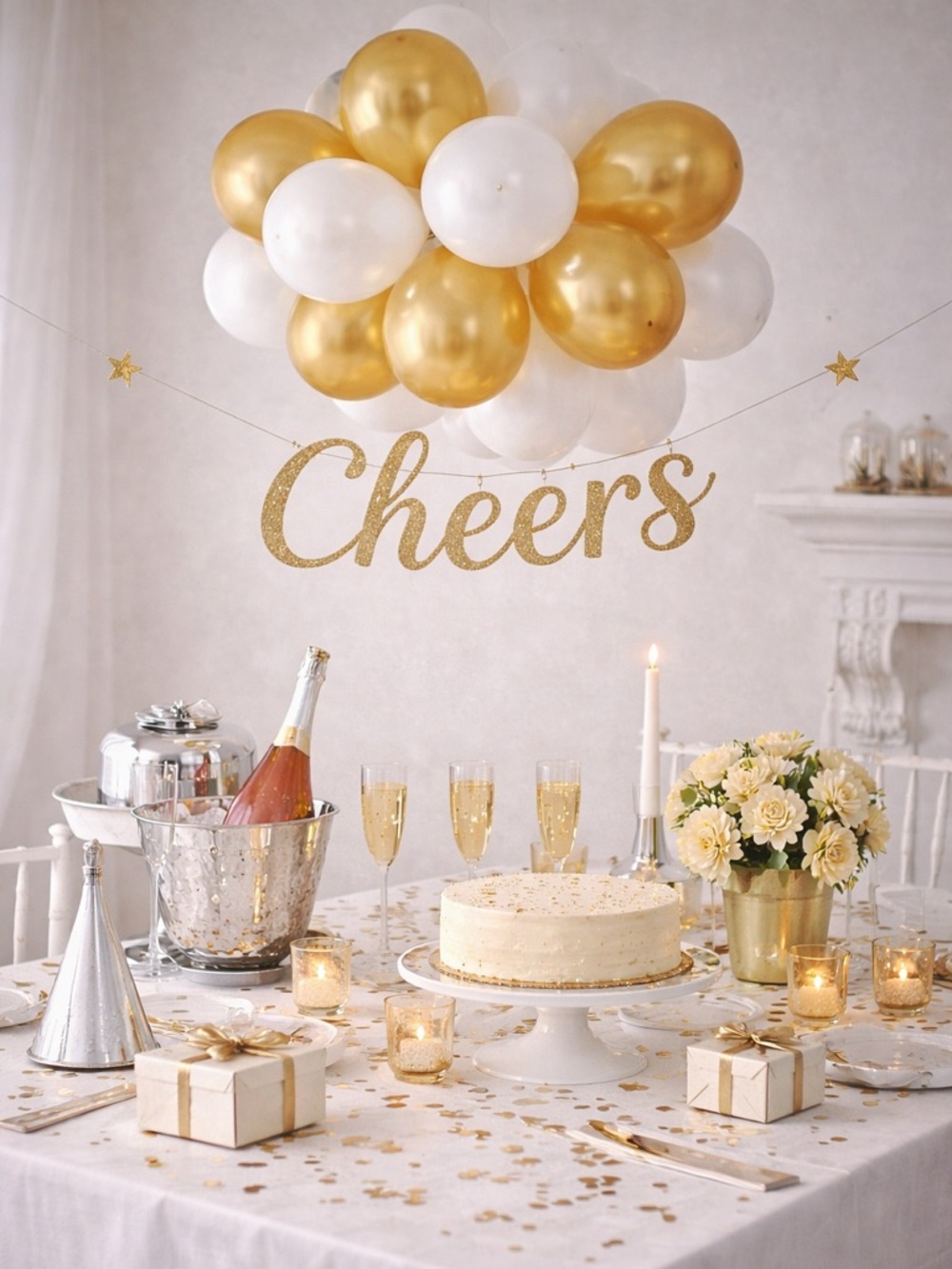 Air-Filled Latex Balloon Chandelier Kit 16” – Gold & White (27 pcs) NIB